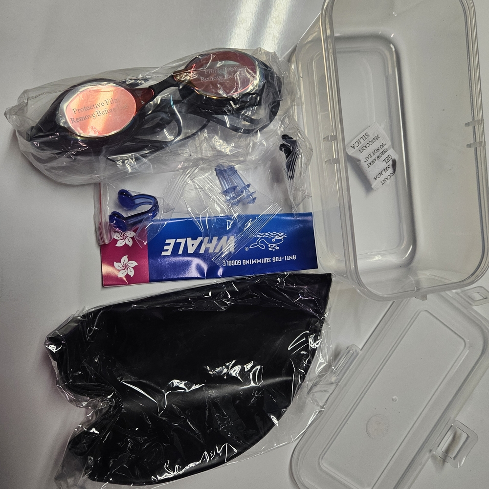 Black Adult Swim Goggles Set Anti-fog Swim Cap